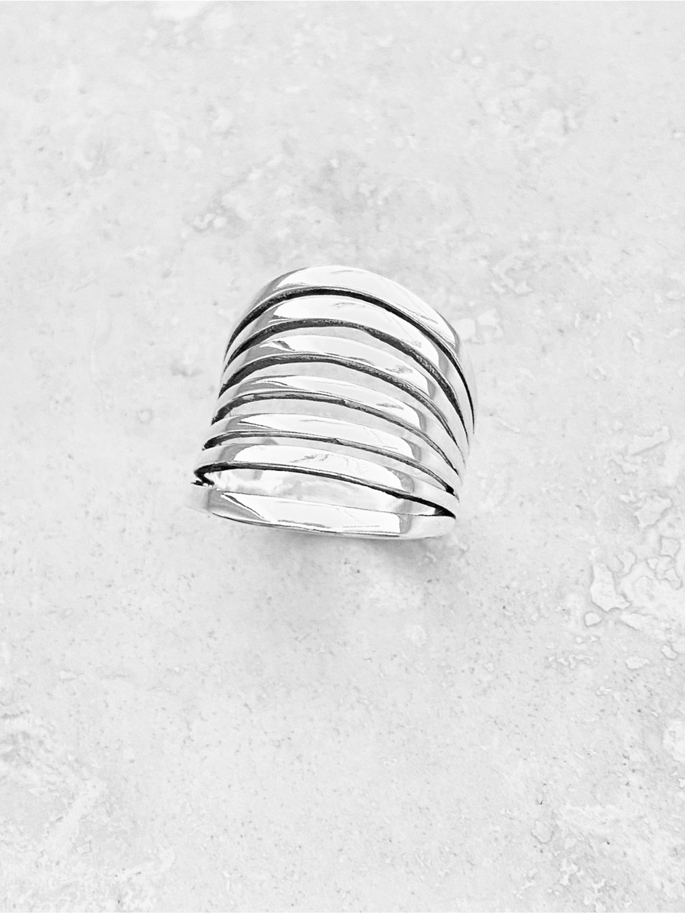 Sterling Silver Multiple Lines Band Ring, Statement Boho Silver Rings - Picture 10 of 11